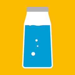 White flask or jar icon with blue water inside with bubbles. Beaker icon or Jar with cap sign vector.