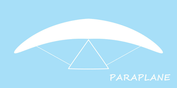 Paraplane on blue background, vector eps10. Paragliding, white paraplane sign.
