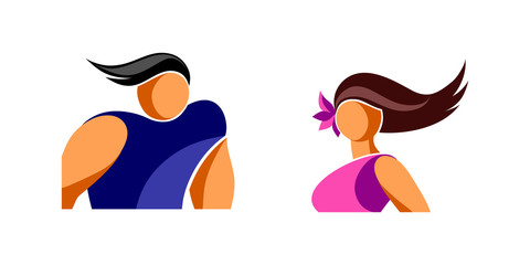 Obraz premium Avatars icons young man and woman, simplified stylized image. isolated EPS 10 vector