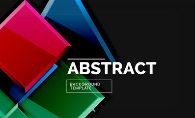 Glossy mosaic style geometric shapes - squares and triangles on black