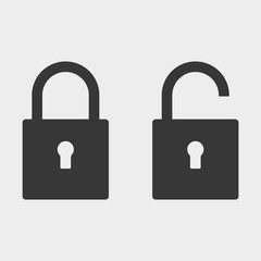 Opened and closed padlock or lock, icon, vector. Lock security sign.