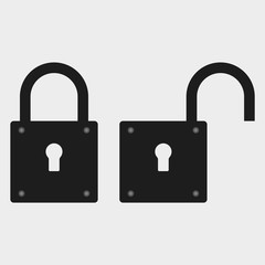 Open and closed padlock or lock, icon set, vector. Lock, security sign.
