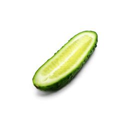 Cucumber fresh green half cut isolated on white background.