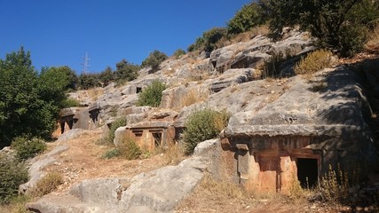 Ancient tombs and tombs in the rocks in Demre, Turkey.