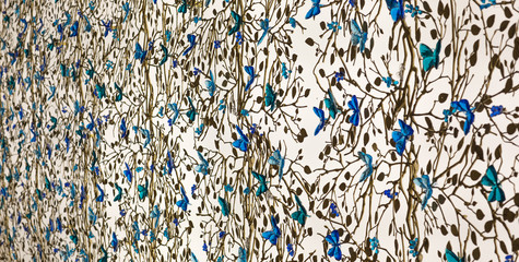 beautiful wall floral background with butterflies