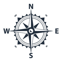 Vector compass. Simple flat symbol. Marine navigation symbol with rose with North, South, East and West indicated