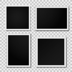 Photo frame isolated on transparent background. Retro realistic photo frame placed. Vector illustration.