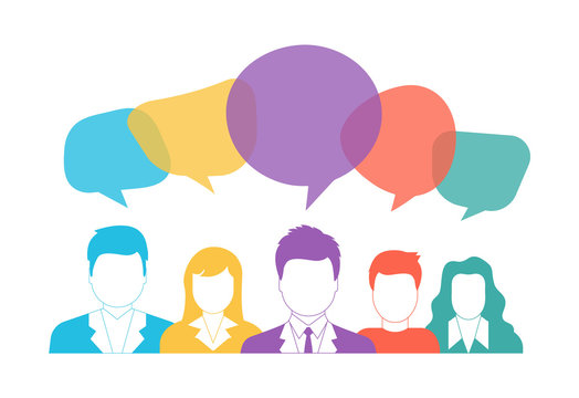 Icons group of people with colorful speech bubbles