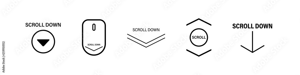 Poster scroll down up, set arrows icons. set of scrolling mouse symbol for a website, web design, mobile ap