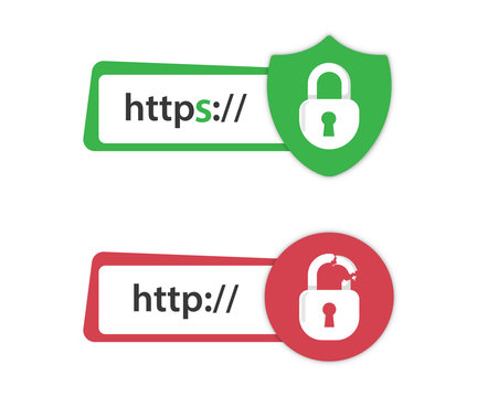 Secure connection. Secured ssl shield and padlock symbols. http https. Safe and Secure Wev Browsing. Safe and Secure https