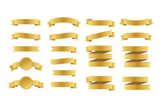 Gold ribbons banners. Set of ribbons. Vector illustration.