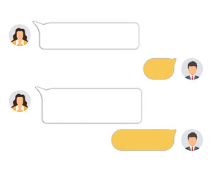 Chat interface. Sms messages. Speech bubbles. Man chatting with woman. Messenger concept