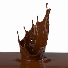Chocolate splash is crown shape. 3D rendering, 3d illustration.