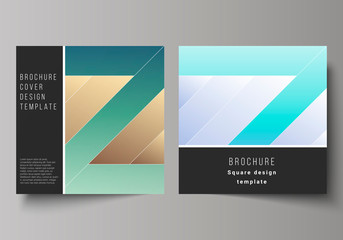 The minimal vector illustration of editable layout of two square format covers design templates for brochure, flyer, magazine. Creative modern cover concept, colorful background.