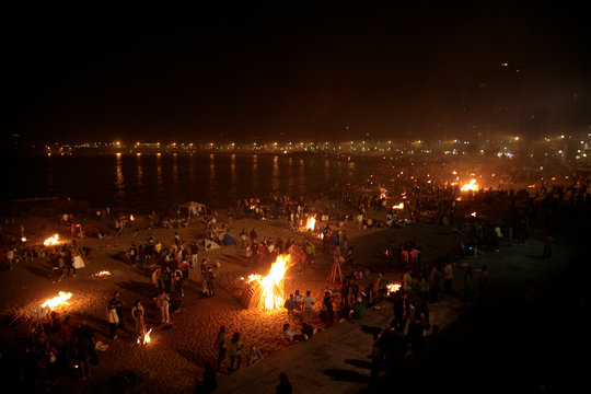 Saint John bonfires in Coruna, Galicia, feast of international Tourist Interest on June 24,2016 in La Coruña ,Spain