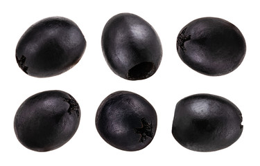 Black olives set isolated on white background. With clipping path. Collection