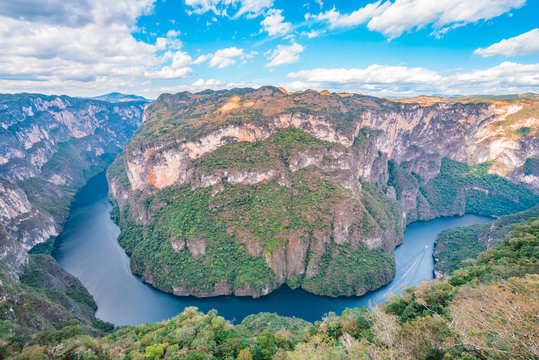 Panoramic view of the amazing Sumidero Canyon National Park, located in Chiapas Mexico
