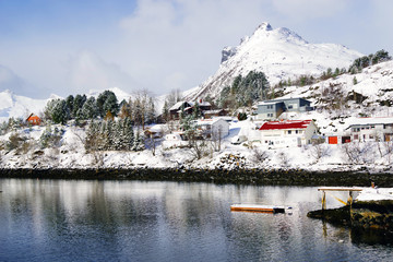 View of Svolvaer resort in winter time, Lofoten Archipelago, Norway, Europe