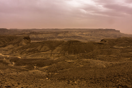 Desert Landscape With Thunderclouds And Sandstorm In Lower Najd, Saudi Arabia