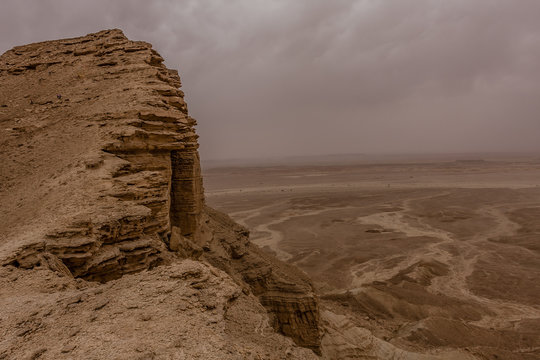 Desert landscape with thunderclouds and sandstorm in Lower Najd, Saudi Arabia