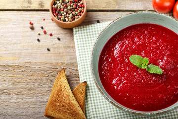 tomato soup in a plate