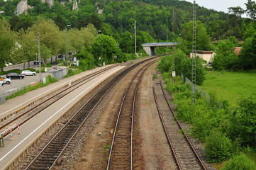 Fototapeta na wymiar View on endless long rails without train