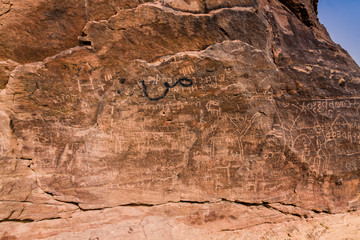 Petroglyphs on the Queen Victoria's Rock, Saudi Arabia