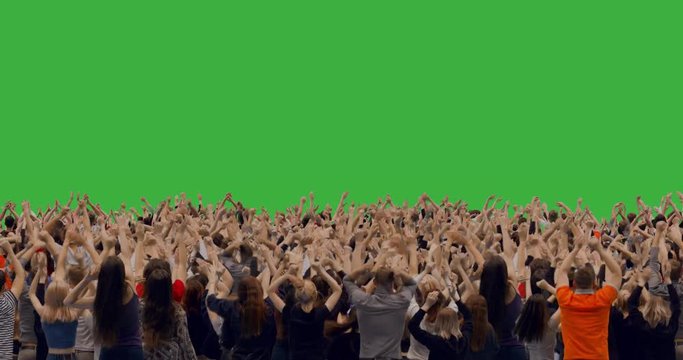 GREEN SCREEN CHROMA KEY Model released, back view of huge crowd jumping and cheering at a concert or a show. Crowd replication techique. 4K UHD ProRes 4444