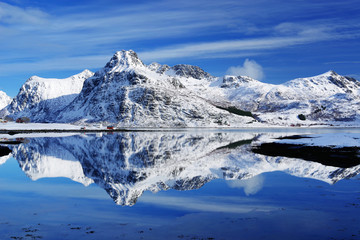 Fototapeta na wymiar Harbor of Svolvaer resort in winter time, Lofoten Archipelago, Norway, Europe