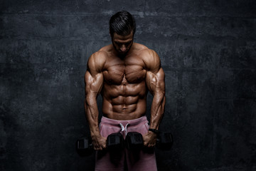 Fototapeta na wymiar Body Builder, Muscular Men Lifting Weights