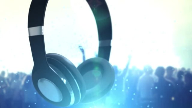 Rotating Headphones with blue concert background