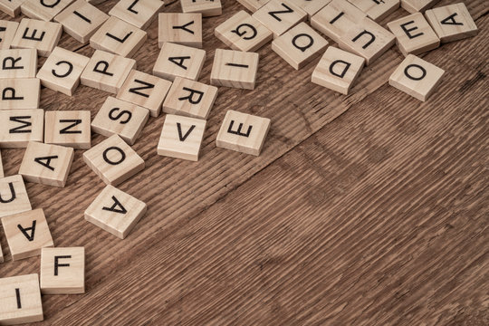 alphabets on wooden cubes as a background