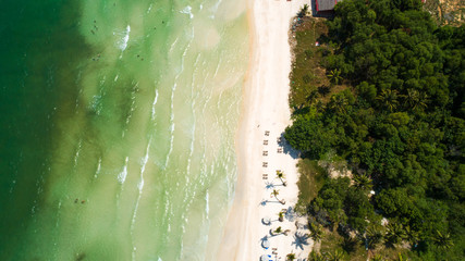 Beautiful aerial view for the beach with white sand and crystal clear water in Phu Quoc island in Sao beach