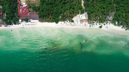 Beautiful aerial view for the beach with white sand and crystal clear water in Phu Quoc island in Sao beach