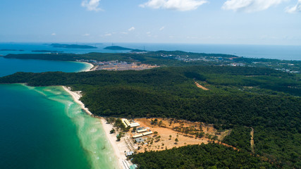 Beautiful aerial view for the beach with white sand and crystal clear water in Phu Quoc island in Sao beach