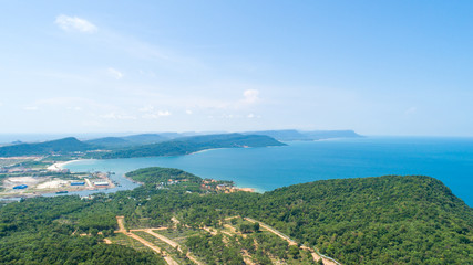 Beautiful aerial view for the beach with white sand and crystal clear water in Phu Quoc island in Sao beach