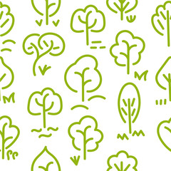 Trees lines seamless background. Doodles background. Deciduous forest. Vector