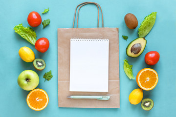 Shopping list healthy food - obrazy, fototapety, plakaty