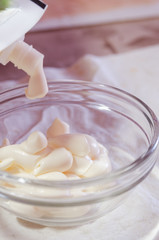 Fototapeta na wymiar a glass bowl with mayonnaise