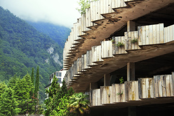 Old abandoned building in Gagra, Abkhazia. The architecture of the Soviet Union