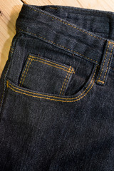 Fototapeta premium Close up of blue denim jeans fabric texture background.