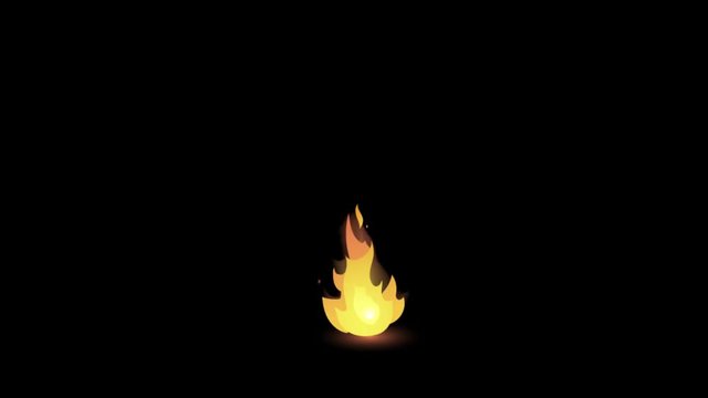 2D cartoon fire appears and goes out on a black background