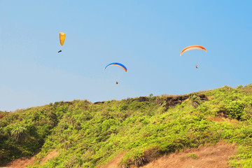 Paragliding over Arambol beach. North Goa, India