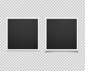 Realistic empty photo frame on transparent background with shadow. Trendy mockup.