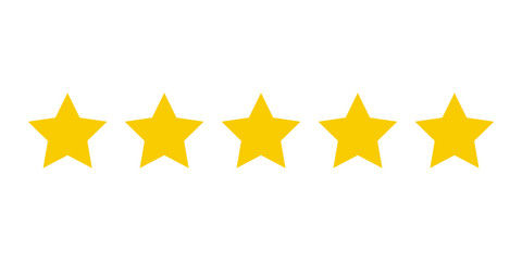 Five yellow stars customer product rating. Icon fow web applications and websites.