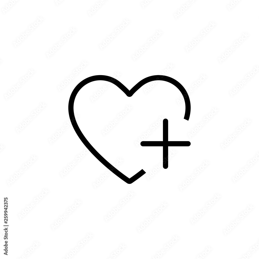 Wall mural heart icon with plus isolated social networ sign like favourite for websites application and other.