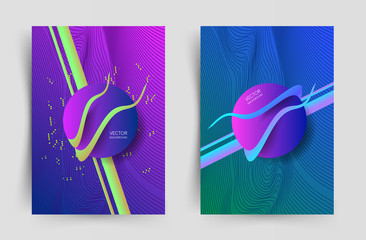 Set of covers with Liquid line pattern. Minimal geometric design. Purple and blue color