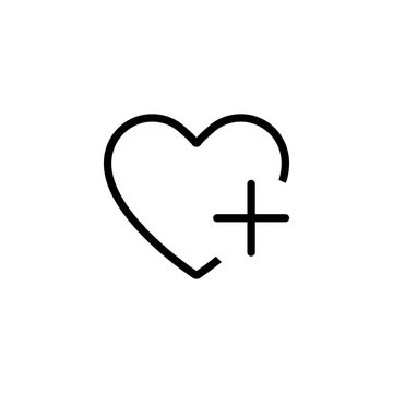 Heart icon with plus isolated social networ sign like favourite for websites application and other.