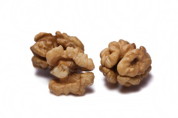 Walnut kernels isolated on white background. Close-up