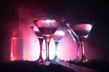 Selection of alcoholic drinks on rustic wood background. Creative artwork decoration